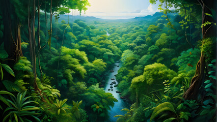 Wall Mural - aerial top view forest tree, rainforest ecosystem and healthy environment concept and background, te