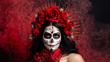 Wall Mural - portrait of a person with a mask gothic dia de los muertos