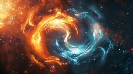 Wall Mural - Cosmic yin yang abstract wallpaper, bright light and fiery particles, star-filled universe, intricate details, harmonious and vibrant
