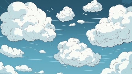 Wall Mural - Charming cartoon clouds with snowfall for a whimsical winter scene in your designs.