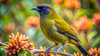 Wall Mural - Bellbird in the wild on the South Island in New Zealand.