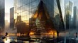 Striking Contemporary Office Building with Futuristic Architectural Design and Dramatic Lighting