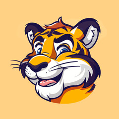 Wall Mural - cartoon character logo, Tiger, winking, smiling, 2d, vector illustration, mascot logo