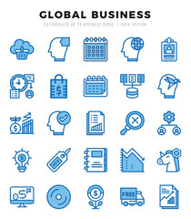 Vector Global Business types icon set in Two Color style. vector illustration.