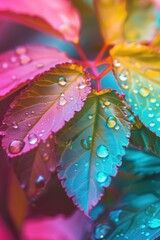 Wall Mural - Vibrant Dew Drops on Leaves