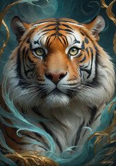 Wall Mural - Fantasy Illustration of a wild animal tiger. Digital art style wallpaper background.