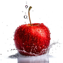 closeup fresh red apple with drop water