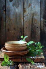 Wall Mural - Rustic Table Setting with Earthy Tones and Fresh Herbs