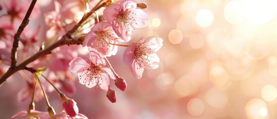 Wall Mural - Delicate Pink Blossoms in Soft Sunlight