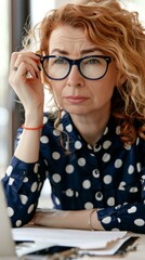 Wall Mural - Thoughtful businesswoman looking at documents. AI.