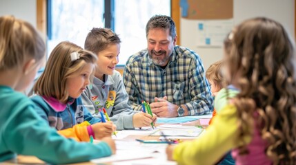 Sticker - The Teacher with Kids Drawing