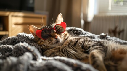 Canvas Print - The cat in heart sunglasses