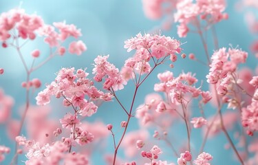 Sticker - Pink flowers blooming against blue sky