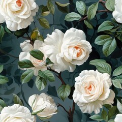 Poster - White roses wallpaper