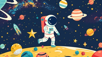 Wall Mural - design a colorful learning poster for kids with a theme of outer space and astronauts