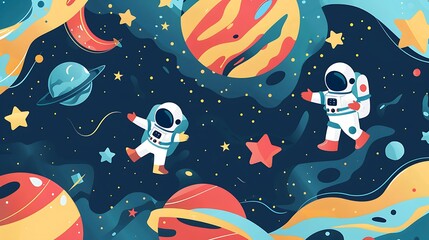 Wall Mural - design a colorful learning poster for kids with a theme of outer space and astronauts