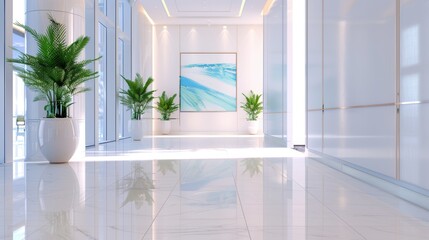 Wall Mural - A modern office lobby with elegant interior design, featuring artwork and luxurious furnishings that reflect business success and prestige.