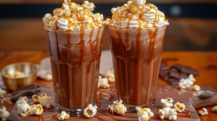 Wall Mural -  milkshake with swirls of caramel syrup, a splash of cream liqueur, topped with caramel popcorn and chocolate shavings