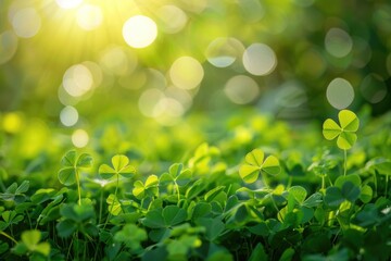 Poster - Green clover field in sunlight