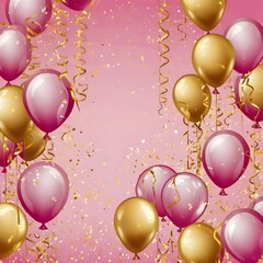 Illustration of a luxurious balloon party background in pink and gold Generative AI 