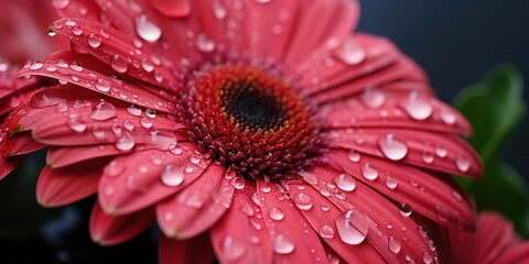 Wall Mural - Close-Up of a Pink Gerbera Daisy with Dew Drops
