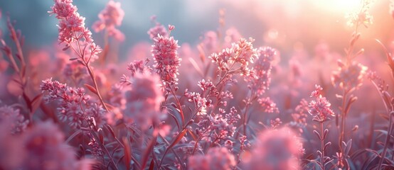 Poster - Pink cosmos flowers blooming in sunset light