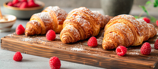 Wall Mural -  delicious croissants and fresh raspberries