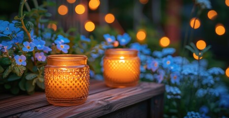 Sticker - Honeycomb candles and blue flowers at dusk