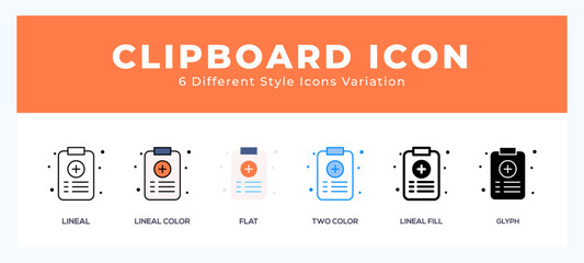 Sticker - Clipboard icon set with different styles. Design elements for logo. Vector illustration.