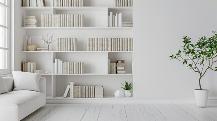 Wall Mural - Clean white bookshelf with minimal decor