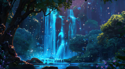 Wall Mural - Enchanted waterfall with glowing waters