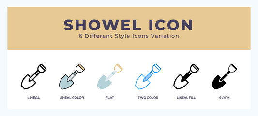 Aufkleber - Showel icon set with different styles. Vector illustration.