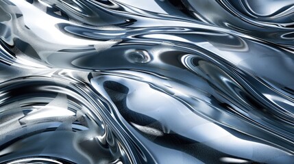 Poster - Glistening liquid chrome waves cascading against a backdrop of lustrous metal patterns, embodying futuristic elegance.