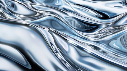 Poster - Glistening liquid chrome waves cascading against a backdrop of lustrous metal patterns, embodying futuristic elegance.