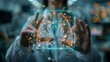 © admin_design - A scientist holds a glowing digital image of human lungs, representing innovation in healthcare and medical research.