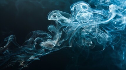 Wall Mural - Abstract backdrop with stains of blue smoke. Smoke isolated on black background