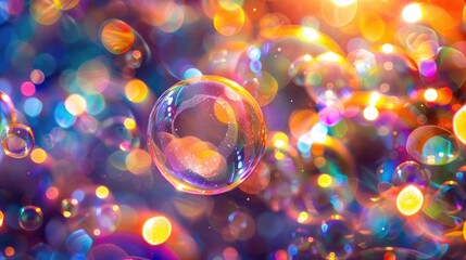 Poster - radiant reflections: soap bubbles with light shining through them, creating an abstract, colorful ba