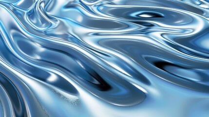 Poster - Silky 3D illustration of chrome waves in a captivating blue hue, perfect for high-tech designs.