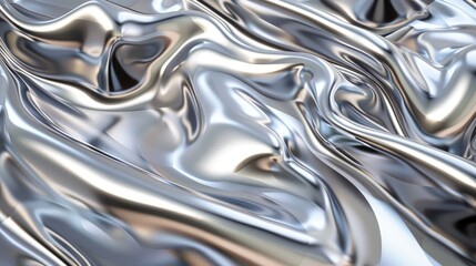 Poster - Smooth metallic waves glistening against a silver liquid chrome surface, highlighting innovation and sophistication.
