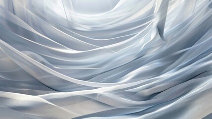 Wall Mural - An abstract background with soft white light filtering through elegant, transparent curtains, creating a luxurious and modern backdrop with flowing waves.