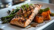 © Justlight - A dish of grilled salmon with a side of asparagus and sweet potatoes all known for their high antioxidant levels.