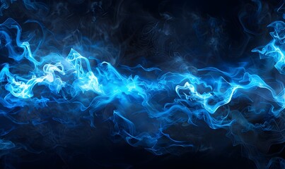 Wall Mural - Abstract glowing blue plasma on black background, 