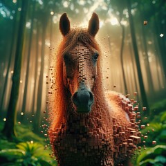 Wall Mural - picture of a Horse that looks normal at the front but falls apart in little cubes