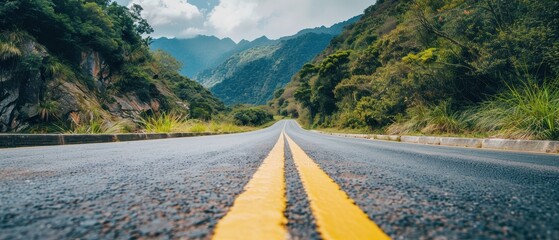 Wall Mural - Asphalt Road Leading Through Lush Green Mountains