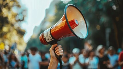 A person holding a megaphone, symbolizing communication and advocacy