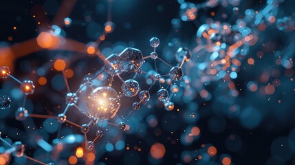 Abstract molecular model with glowing atoms and connecting bonds