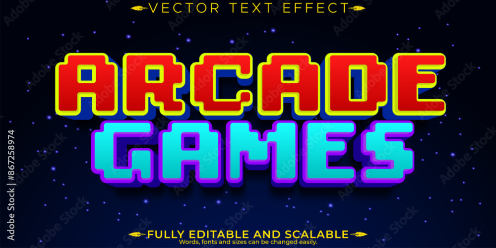 Arcade text effect, editable pixel and retro text style Stock Vector ...