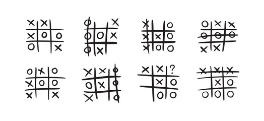 Sticker - Hand drawn tic tac toe game, doodle X-O children game. Noughts and win. Play tictactoe draw.