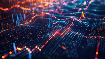 Poster - Abstract financial charts and graphs with dynamic lines and glowing elements.