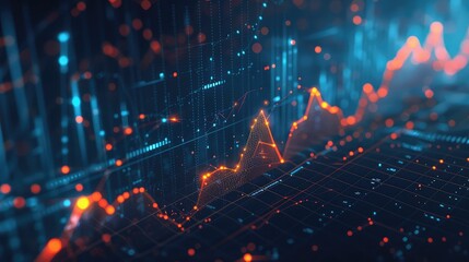 Poster - Abstract financial data visualization with glowing charts and graphs.